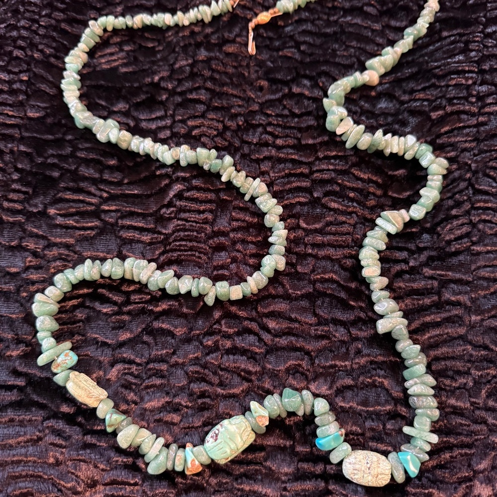 Vintage Jade and Turquoise Necklace with Scarab Beads